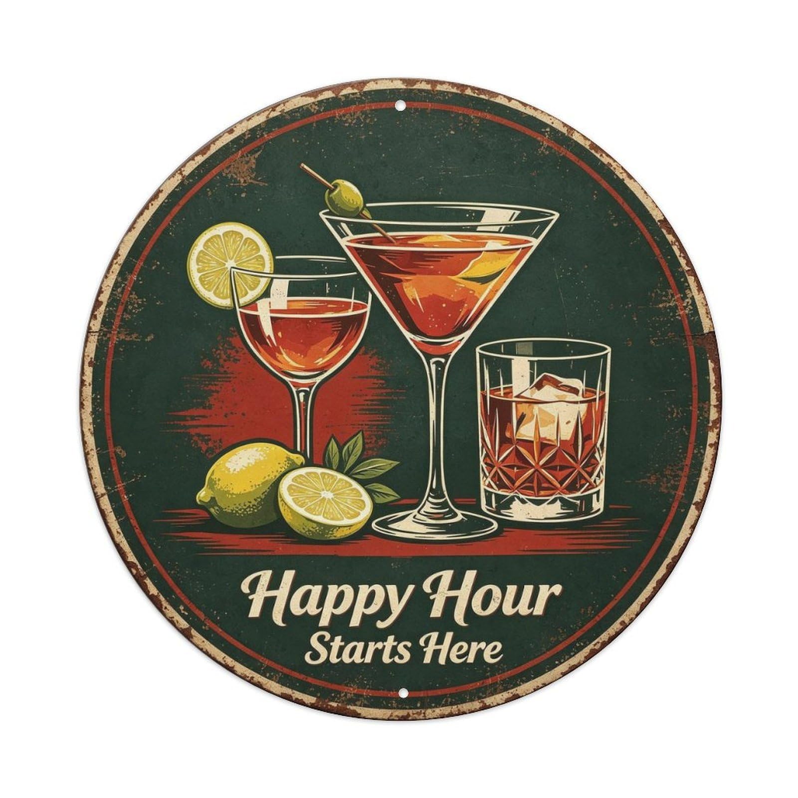 Happy Hour Starts Here Metal Tin Sign Plaque