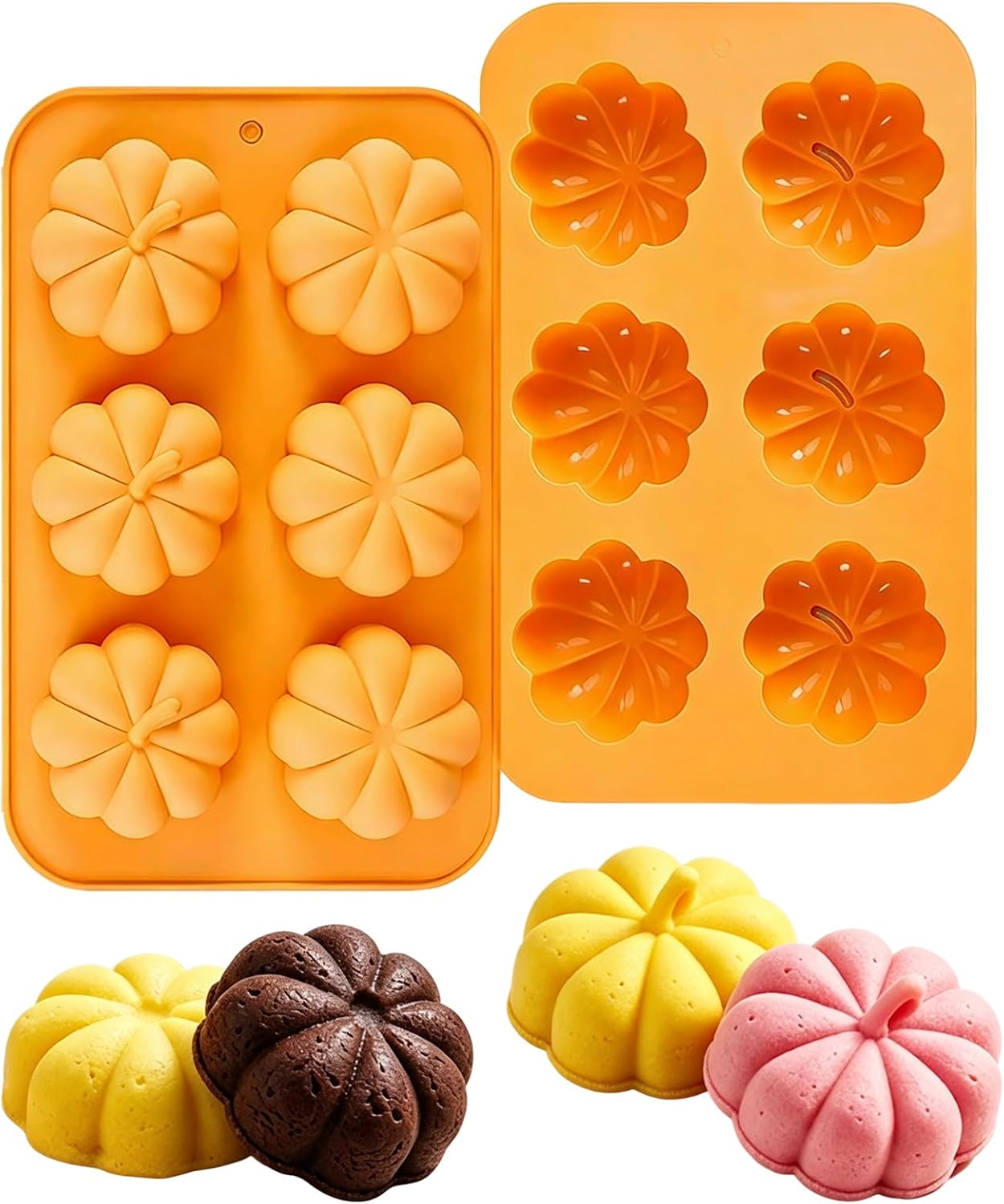 Halloween Pumpkin Silicone Molds 2 Pack, 6-Cavity Food Grade Pumpkin Molds, Nonstick Pumpkin Cake Molds Pumpkin Chocolate Mold for Baking, Soap, Candle Making Halloween DIY Craft