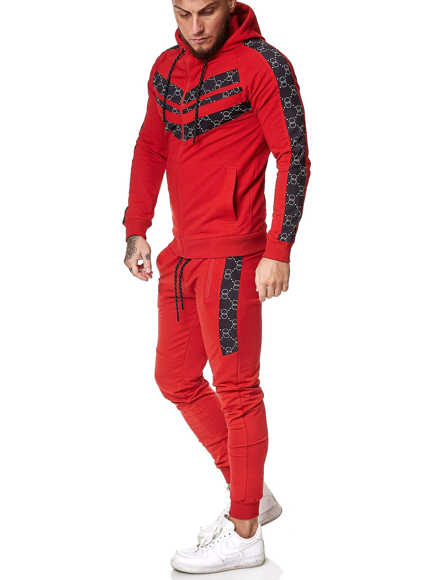 OneRedox Męski dres do joggingu, dres sportowy model 13108 czerwono-czarny S, czerwony/czarny, S