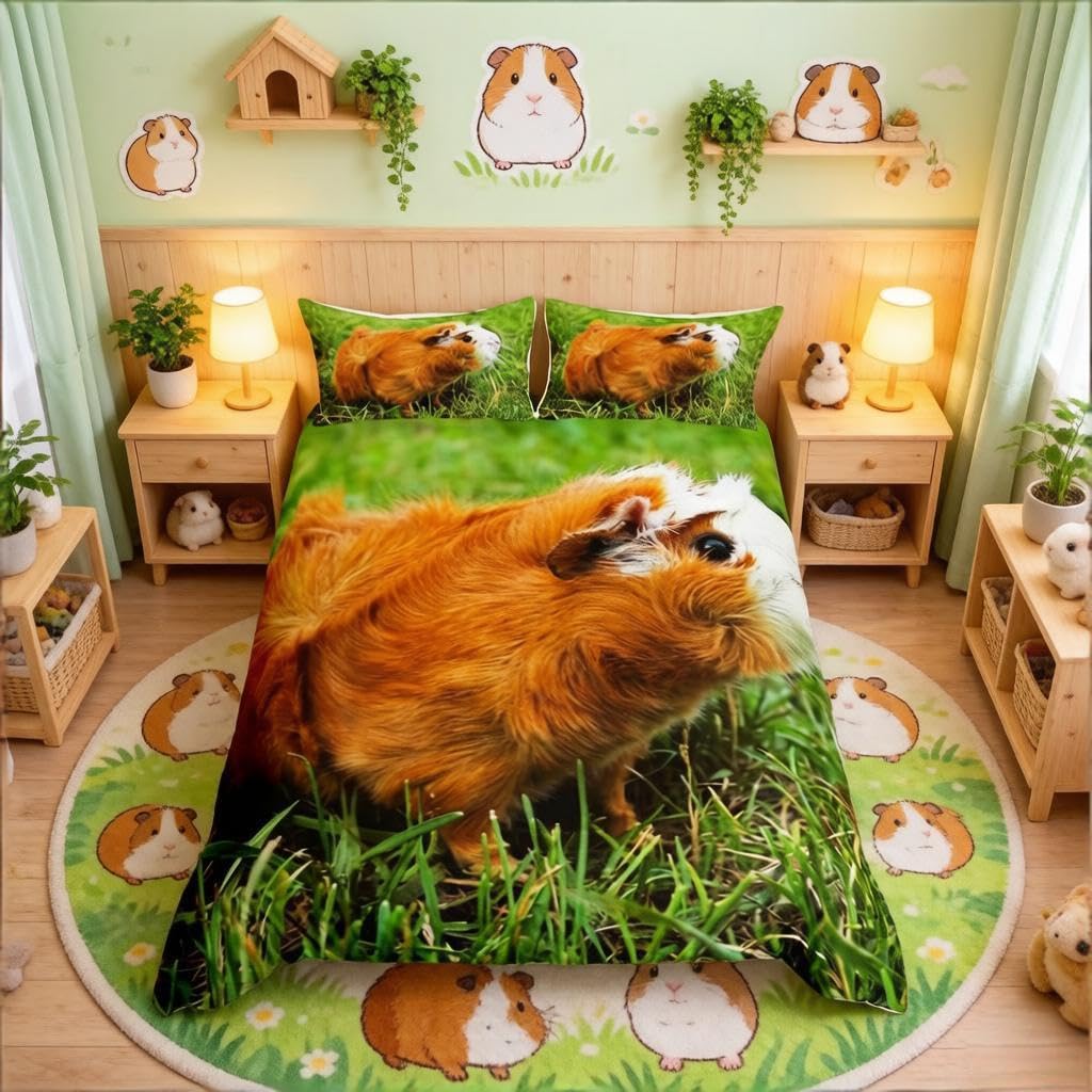 Homemissing Guinea Pig Duvet Cover 3D Animal Theme Bedding Set Cute Pet Cavy Comforter Cover for Boys Girls Children Teens Lovely Pet Decor Bedspread Super King With 2 Pillow Cases — image 1