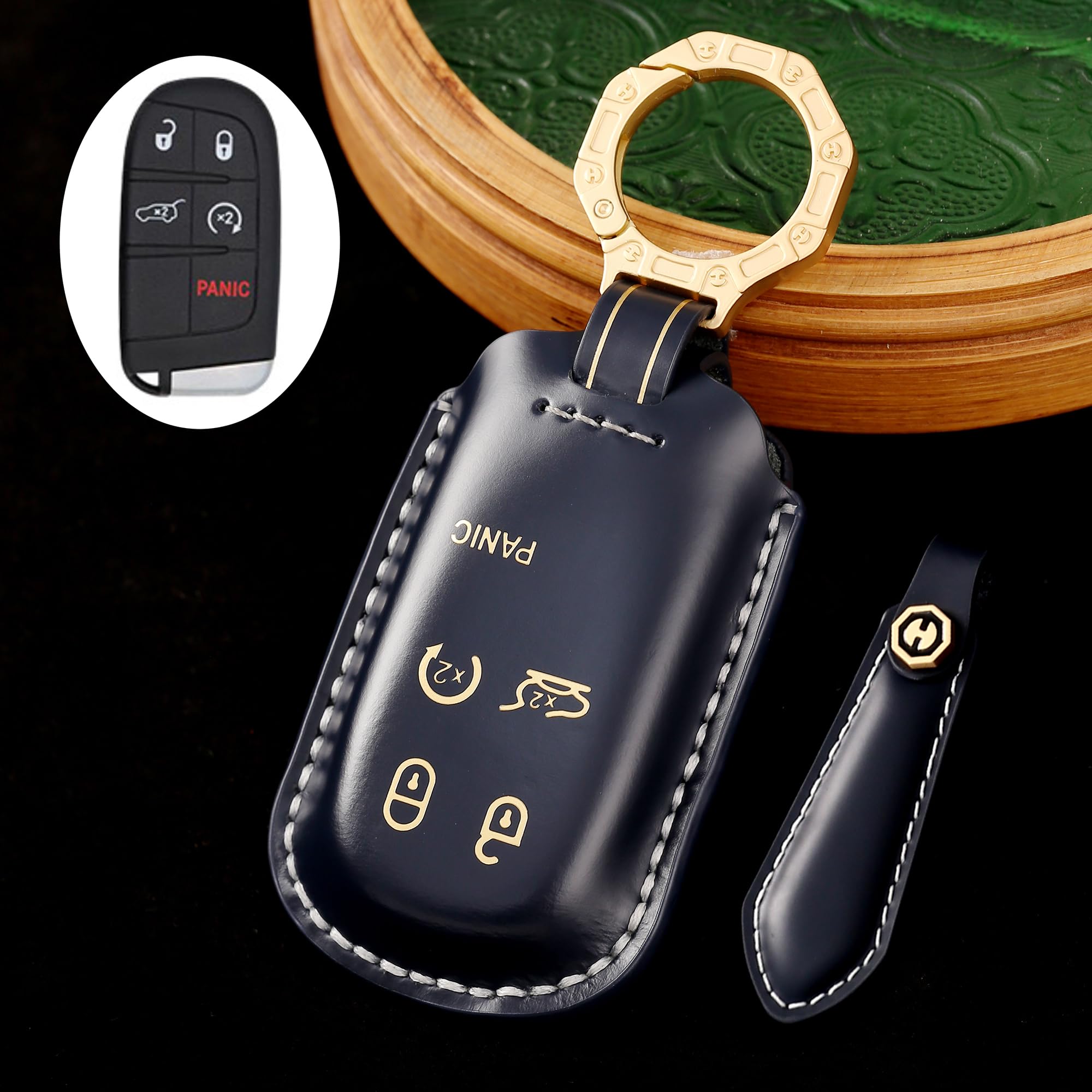 Pasuje do Jeep etui na klucze z prawdziwej skóry bydlęcej, etui ochronne na klucze, obudowa pasuje do Jeep Grand Cherokee Wrangler Compass Cherokee Patriot Grand Smart Key 5 przycisków