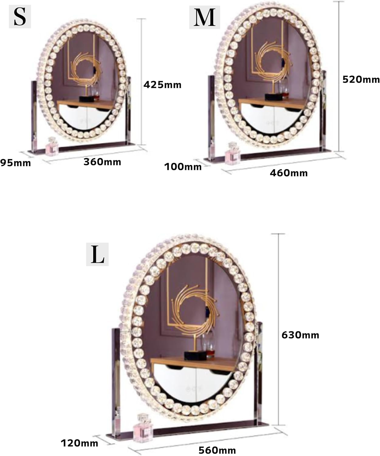 Ncolor 女優ミラー ハリウッドミラー ライト付き クリスタル 卓上鏡