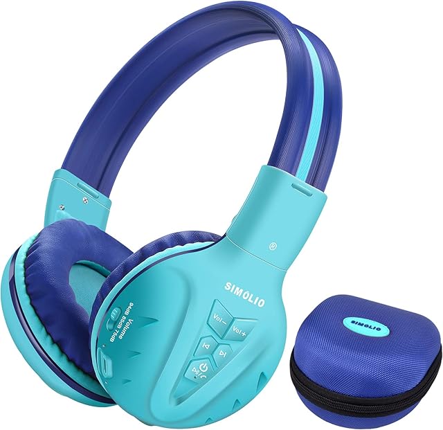 SIMOLIO Kids Wireless Headphones with Volume Limited, Kids Headphones Bluetooth for School, Child Wireless Headsets, Over-Ear Kids Headphone Bluetooth and Wired for Girls,Boys,Teens (Mint)