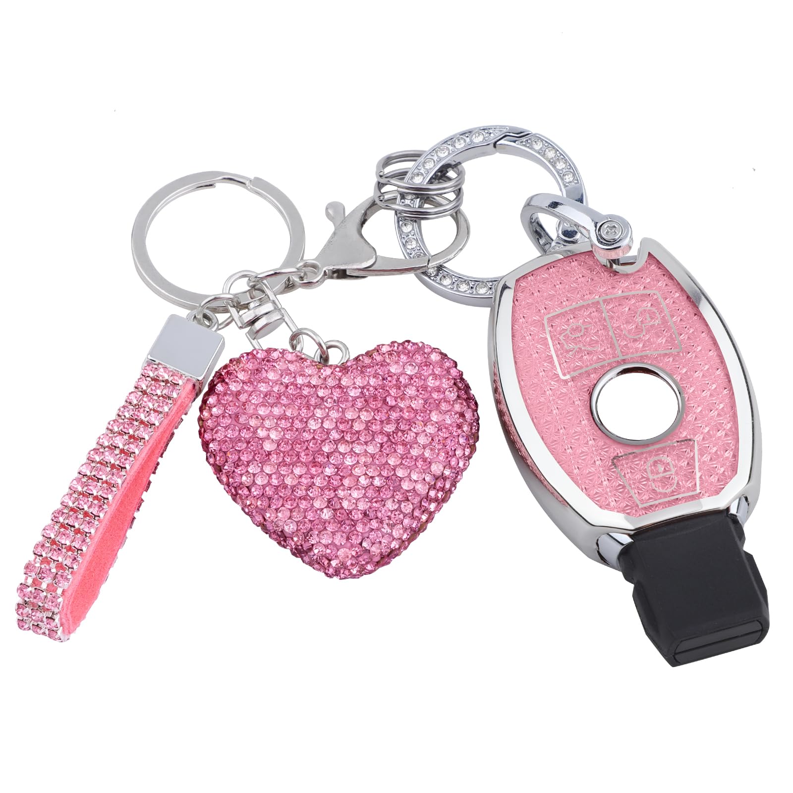 Meruns for Mercedes Benz key fob cover with Diamond Bling Keychain, Car Accessories Key Shell Full Protection for Mercedes Benz AMG C E M S CLS CLA