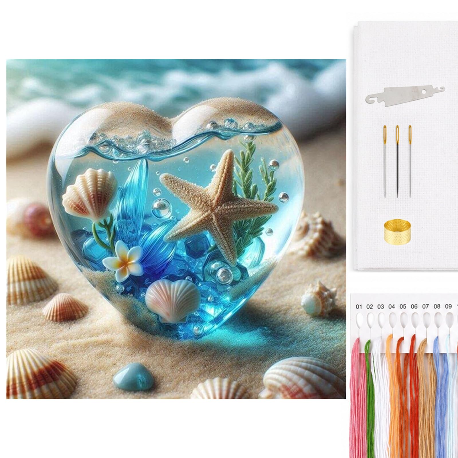 Poetrydraw Heart Ocean Full 11Ct 3-Strand Diy Cross Stitch Kit 17.71X17.71inch Embroidery Art & Crafts For Beginners Adults (Heart Ocean)