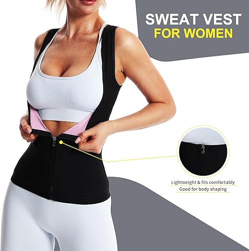 Miniatura 4 de Vigorix Traje de sauna para mujer, chaleco de sudor para pérdida de peso, chaleco de sudor para mujer, moldeador de cuerpo con cremallera