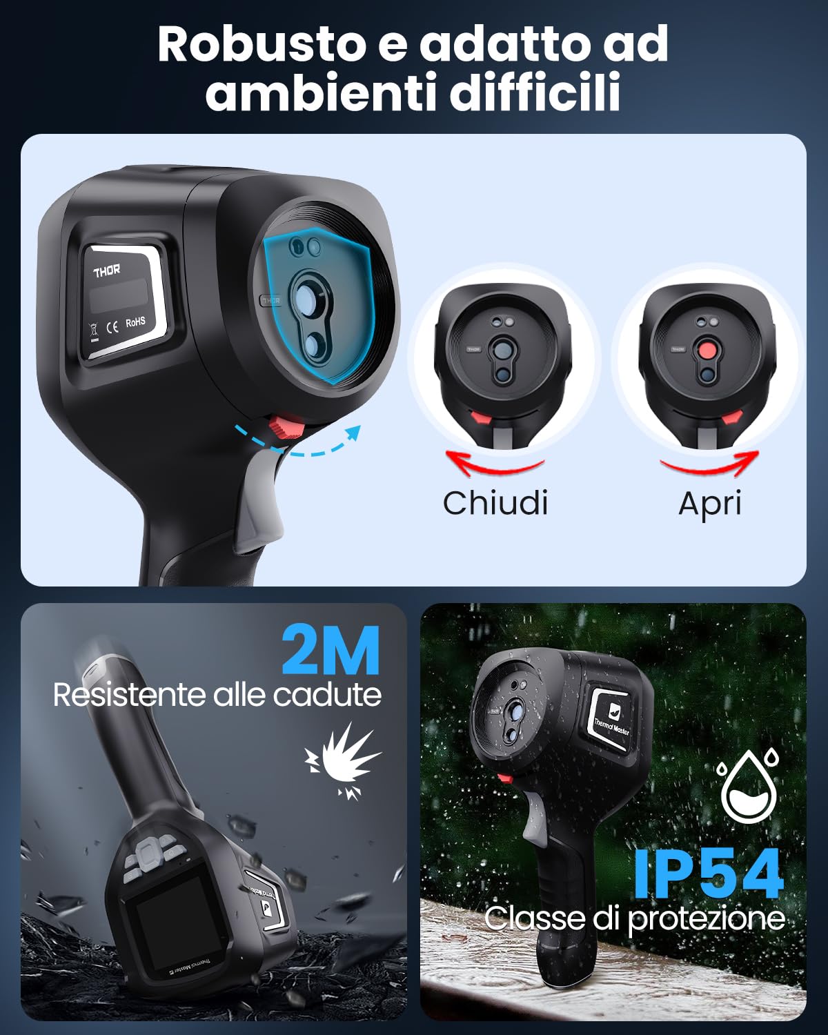 Thor 002 Termocamera Palmare, Risoluzione 512×384 px, 25Hz, Display IPS 3,5", -20°C a 550°C, WLAN & App/PC Analisi, IP54 per Settore Elettrico, Industriale e HVAC