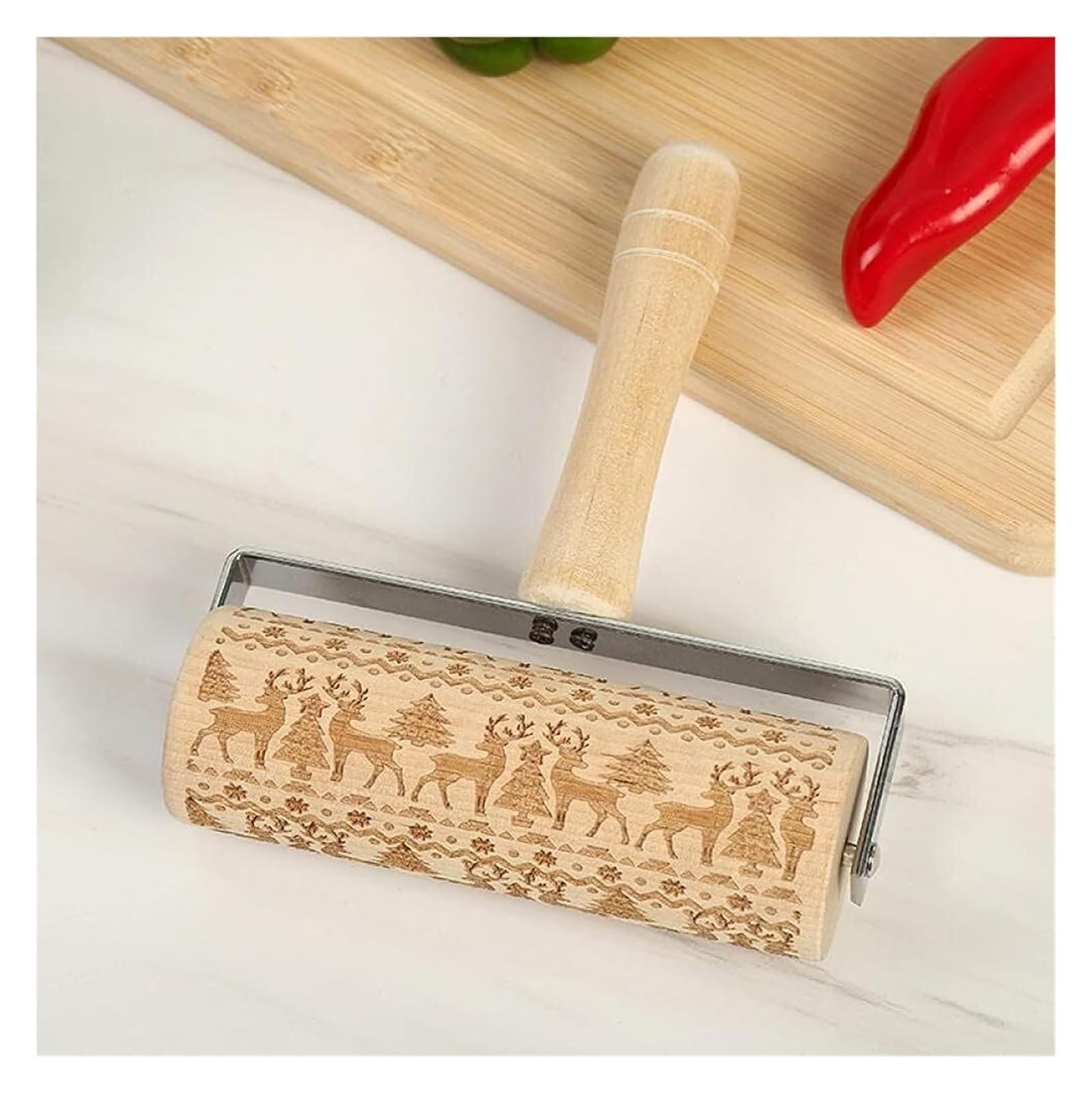 Rodillo para repujar， Rodillo de amasar Rodillo de amasar de madera for tallar con mango for hornear en la cocina
