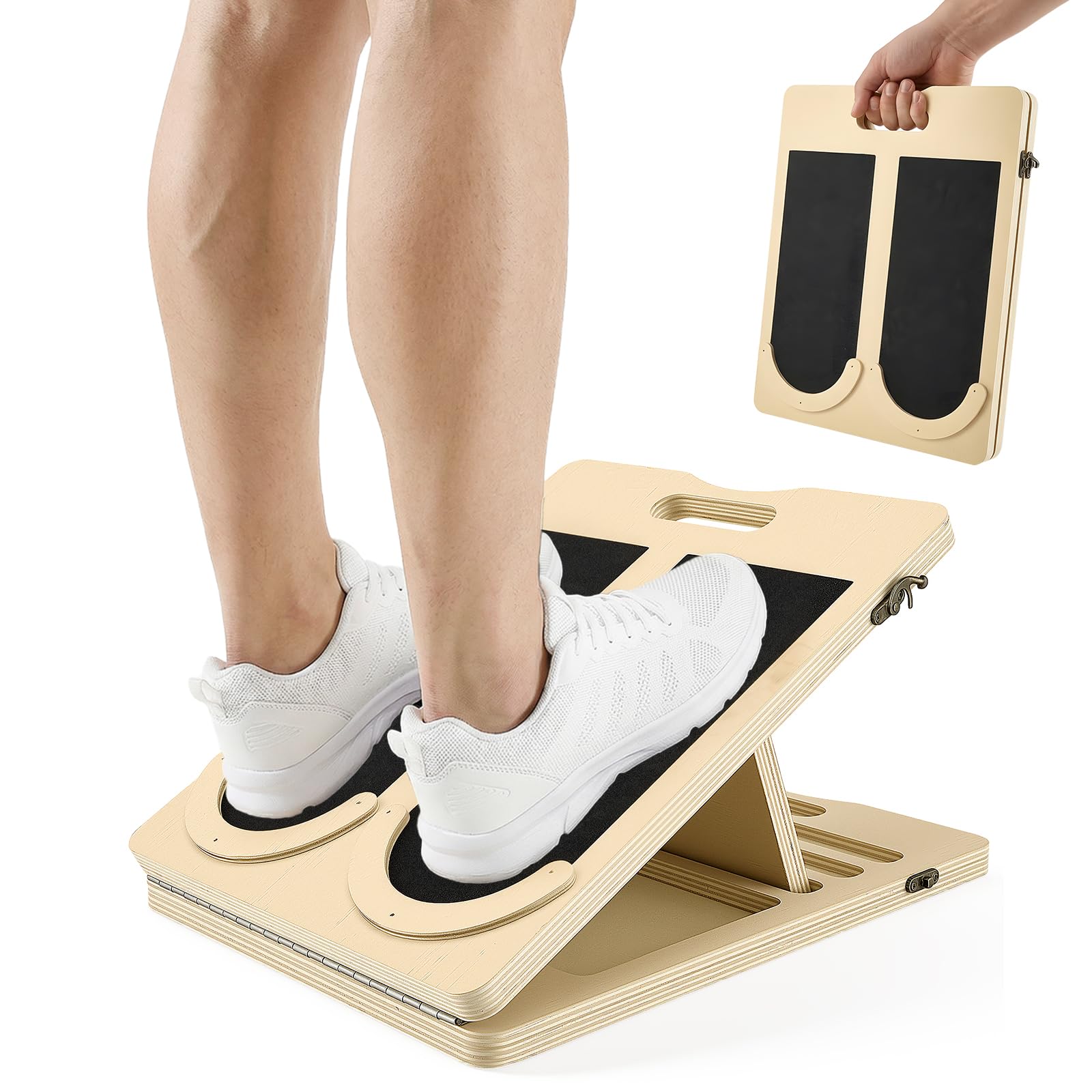 Slant Board for Calf Stretching, Calf Stretcher with 4 Angle Settings, Portable & Adjustable Wooden Incline Board Physical Therapy Equipment for Squat, Ankle Mobility Training, 330lbs Capacity