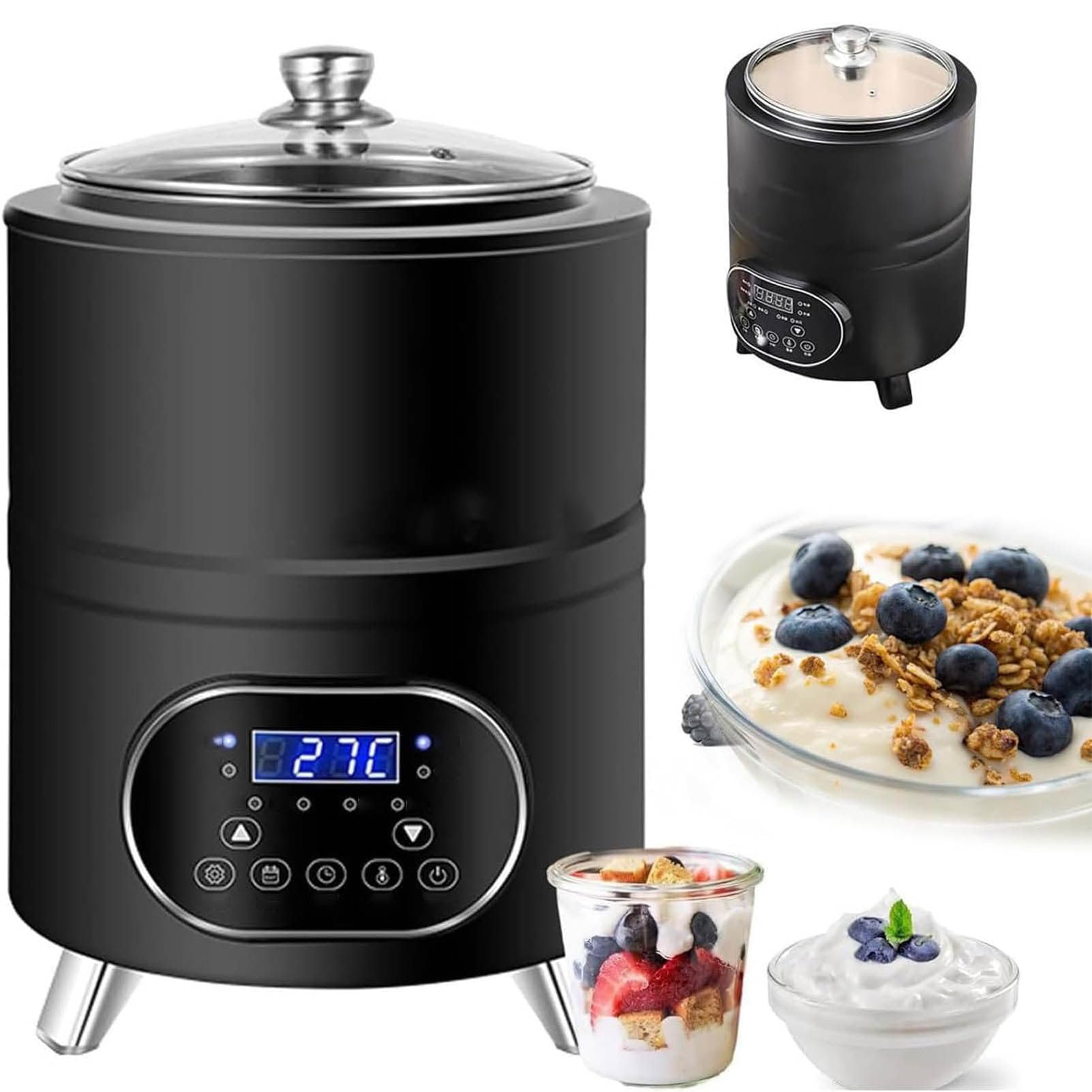 LJLYYDS Commercial Yogurt Maker Machine, Automatic Fermenter with LCD Display & 360° Heating, Stainless Steel for Yogurt, Natto, Rice Wine and Kimchi Black-8L
