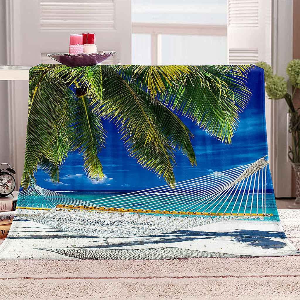 Couverture polaire en flanelle microfibre 150x200cm motif plage et mer