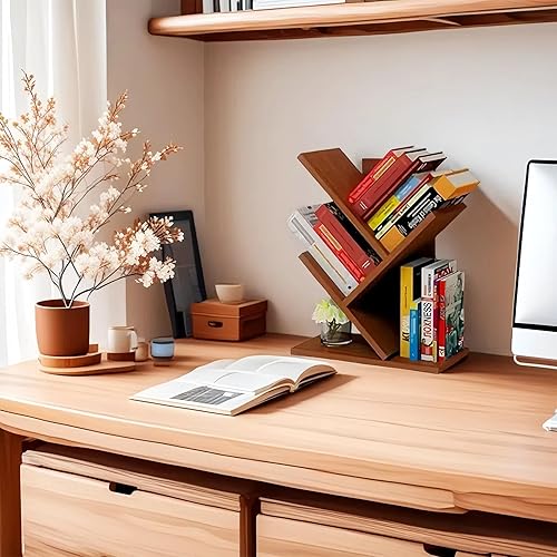 Miniatura 59 de Godferyxin Estantería de árbol de libros, estantería de madera de 5 niveles para exhibir libros, CD, revistas y más en la oficina, el hogar o la