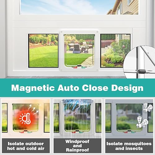 Miniatura 5 de Puerta de gato de aluminio para ventanas, ajustable para adaptarse a un ancho de ventana de 24 a 28 pulgadas, inserto de ventana de puerta de gato