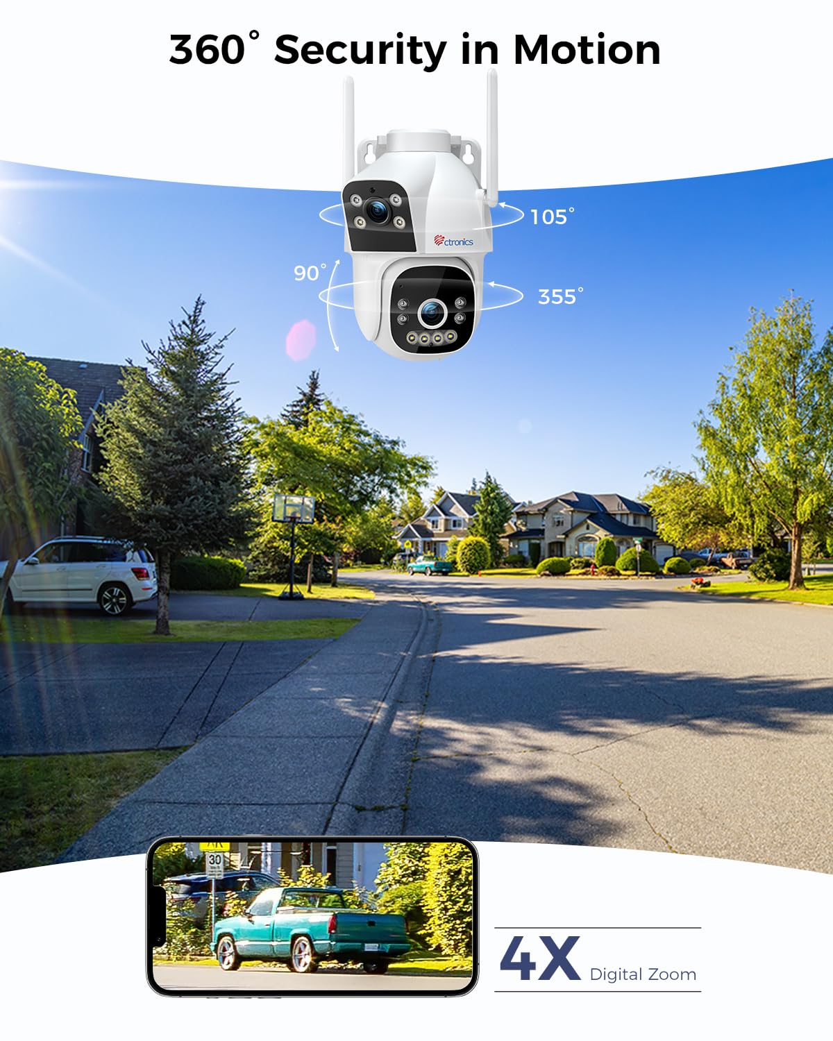 Ctronics 4G LTE Camara Vigilancia Exterior【Vinculación de Doble Lente】 Camara Vigilancia Tarjeta Sim Detección Humana, Visión Nocturna Colorida, Camara con SIM, PC/24 * 7/IP66 | Vinculación de Doble Lente, Detección Humana, Visión Nocturna Colorida, PC/24