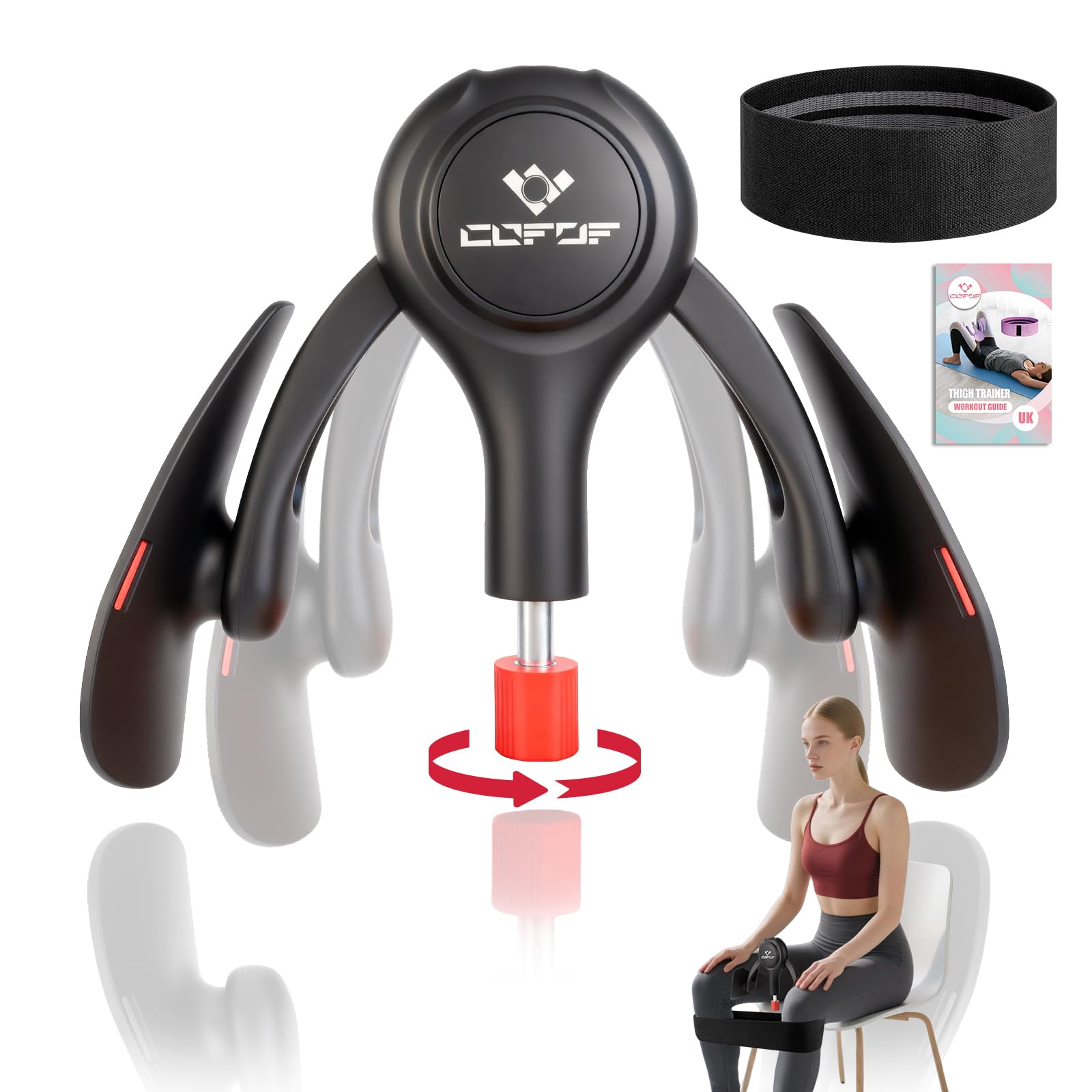Thigh Trainer, 15-70lb Adjustable Enhanced Resistance Inner Thigh Trainer Exerciser for Women, Pelvic Floor Exercise Devices mit Fabric Band for Yoga, Weight Loss & Glutes Arms and Core (Black)