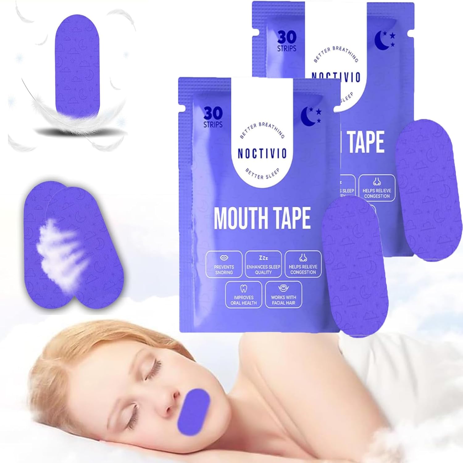 Noctivo Mouth Tape for Sleep Apnea, Breathing Noctivio Mouth Tape for Sleep Apnea, 30 Strips/Pack Noctivo Mouth Tape (2)