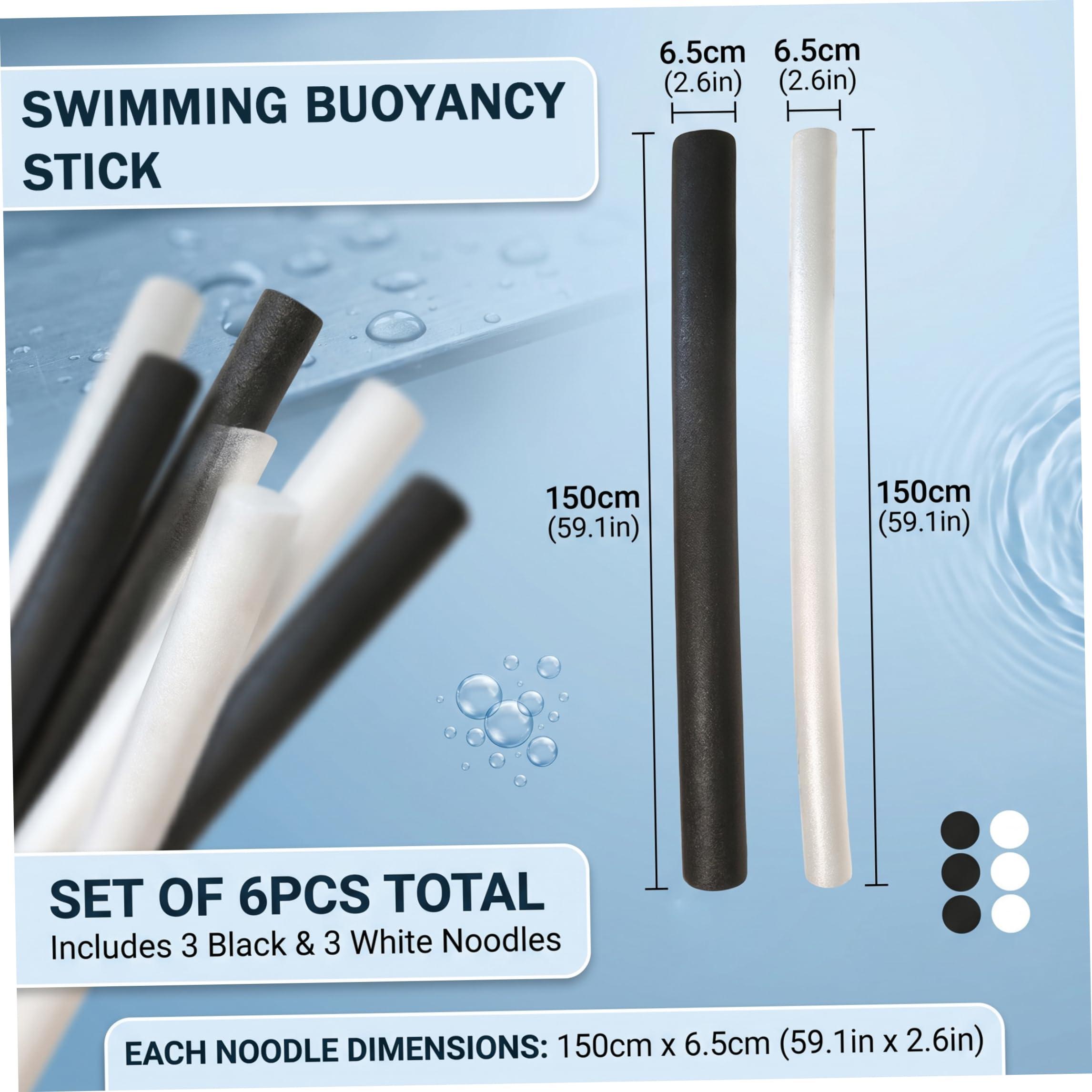 Schwimmnudeln 6er-Packung mit Löchern hochdichte Schwamm-Schwimmnudeln 3 weiße und 3 Schwarze