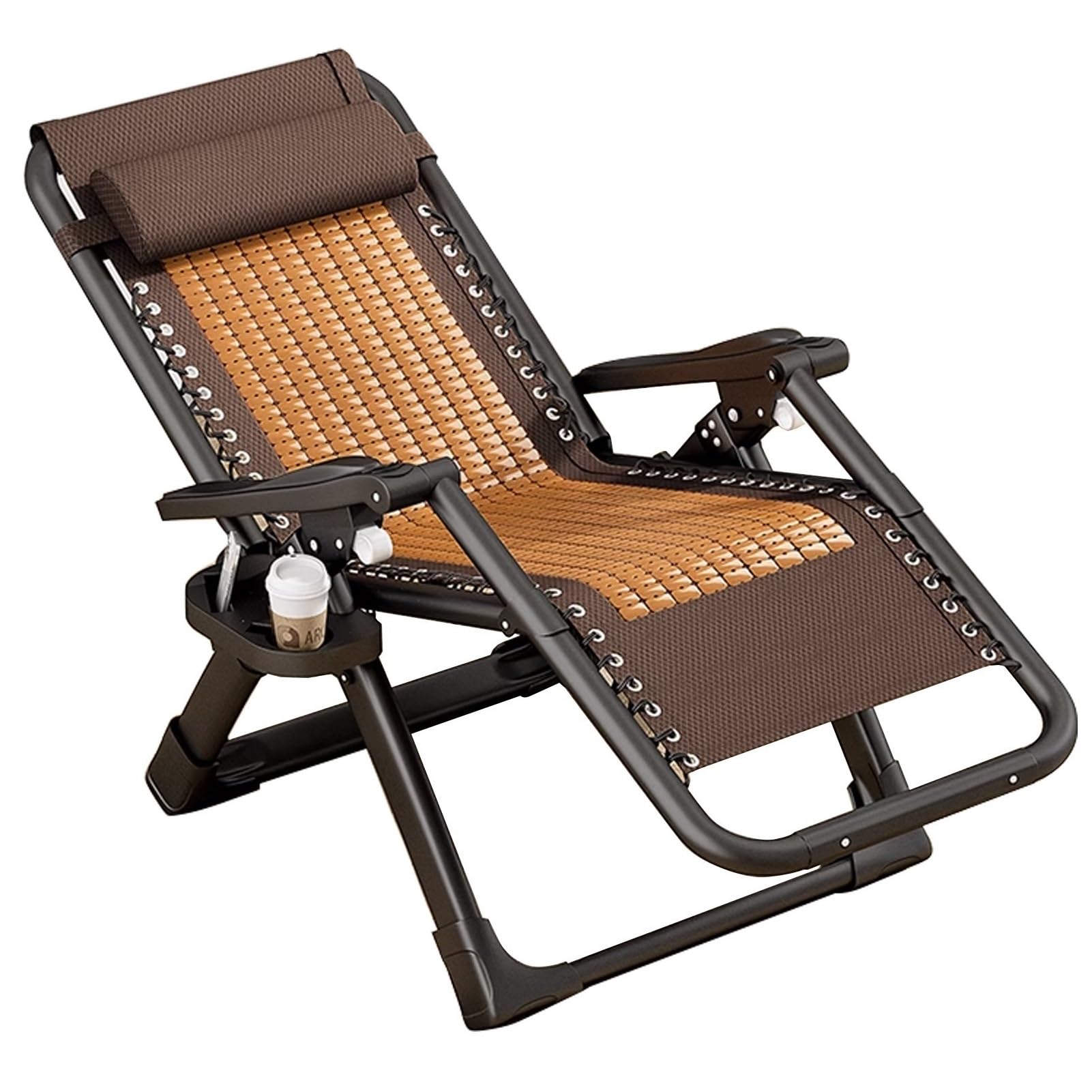 Fauteuil inclinable pliant de terrasse extérieur avec appui-tête amovible