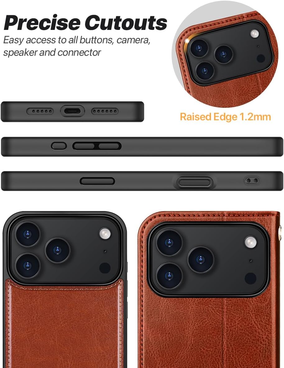 OCASE for iPhone 17 Pro Max Detachable Wallet Case with Card Holder, 2 in 1 PU Leather Flip Folio with RFID Blocking Stand Wrist Strap Shockproof Phone Cover 6.9 Inch 2025, Dark Brown