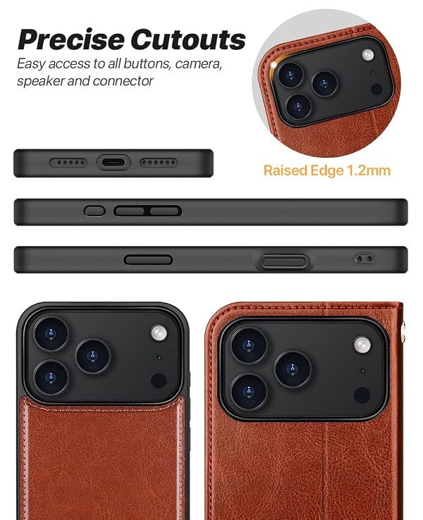 OCASE for iPhone 17 Pro Max Detachable Wallet Case with Card Holder, 2 in 1 PU Leather Flip Folio with RFID Blocking Stand Wrist Strap Shockproof Phone Cover 6.9 Inch 2025, Dark Brown by OCASE - Used condition - Image 8