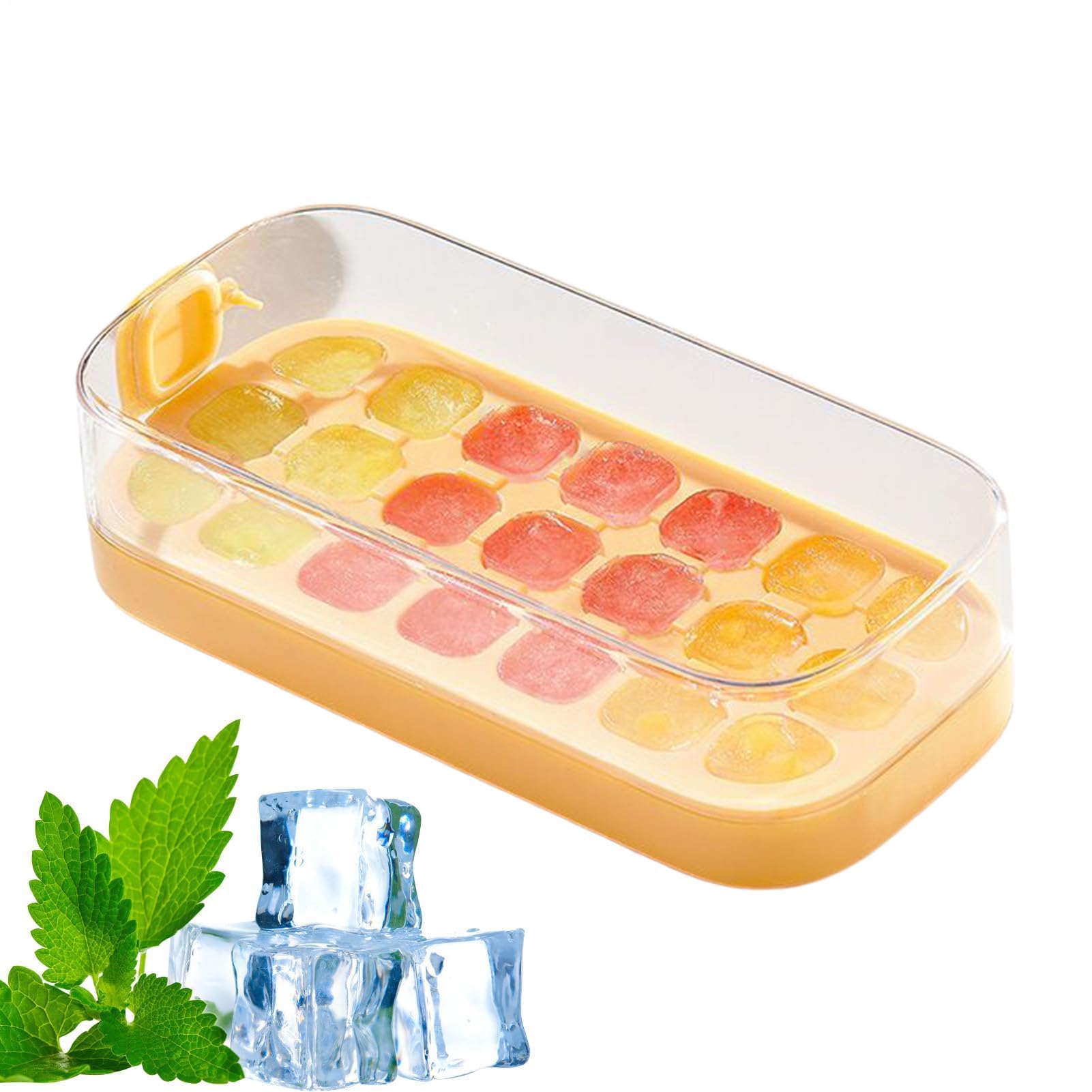 Eiswürfelform, Eiswürfelschale mit Deckel | Wiederverwendbare Eiswürfelbehälter – Lebensmittelform, großes Fassungsvermögen, Behälter for Eiswürfelbereiter(Yellow)
