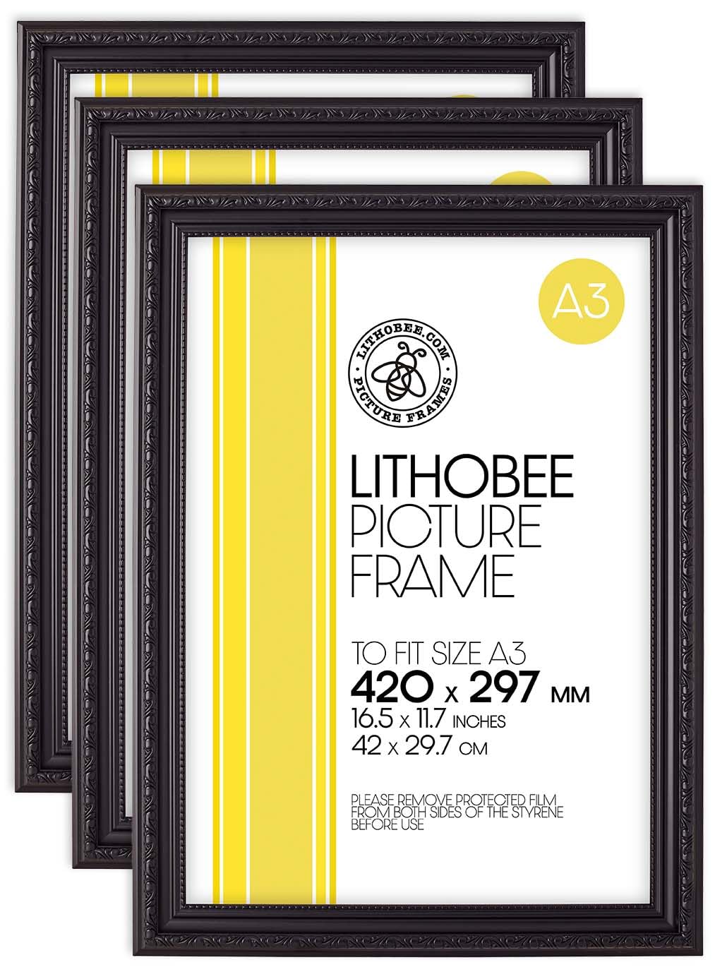 Lithobee Ornate Picture Frame A3 & A4 โ Vintage Decorative Photo Frame for Wall in Black, Gold or White โ Handmade, Ready to Hang for Prints, Photos & Certificates