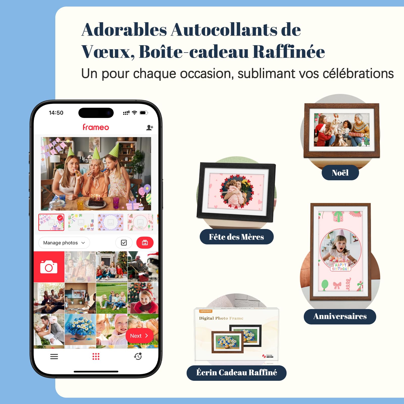 Frameo Cadre Photo Numérique WiFi 10.1 Pouces Noyer Bois Mémoire 32 Go, Écran Tactile HD IPS 1280 x 800, Auto-Rotation, Partage de Photos Vidéos Via Frameo APP/USB/SD, Cadeau Femme Homme