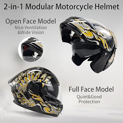 Miniatura 5 de SanQing Casco Modular para Motocicleta, Casco Integral con Visera Doble Abatible para Adultos, Aprobación DOT para Hombres y Mujeres, Moto,