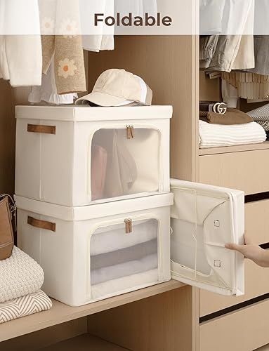 Miniatura 5 de StorageWorks Contenedores de almacenamiento con tapas, cajas decorativas con ventana transparente para ropa, cestas plegables de tela para