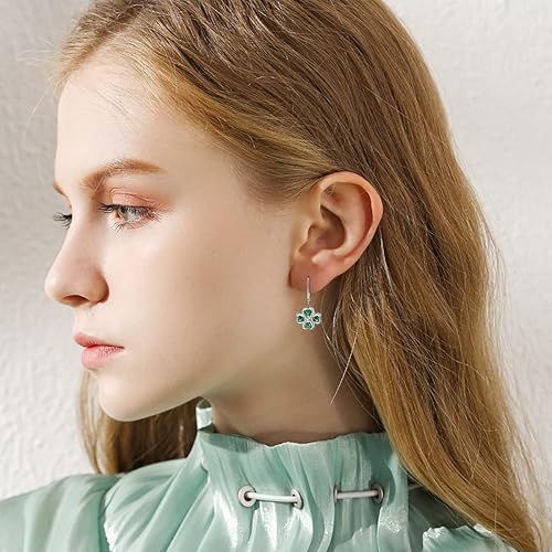 Miniatura 2 de NIFUNAO Aretes de trébol para mujer, plata de ley 925, aretes de trébol con cierre de palanca, aretes del día de San Patricio, joyería irlandesa,