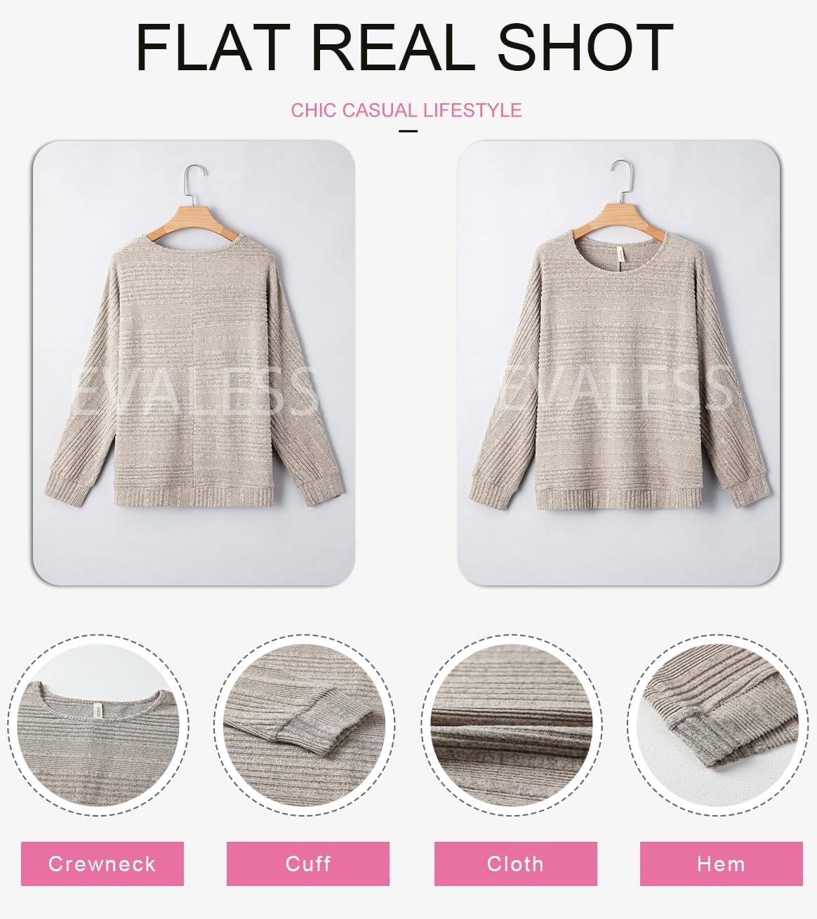 EVALESS Women's Soft Long Sleeve Blouses Crewneck Pullover Tops Business Casual Batwing Knitted Oversized Outfits 2026 - Image 6