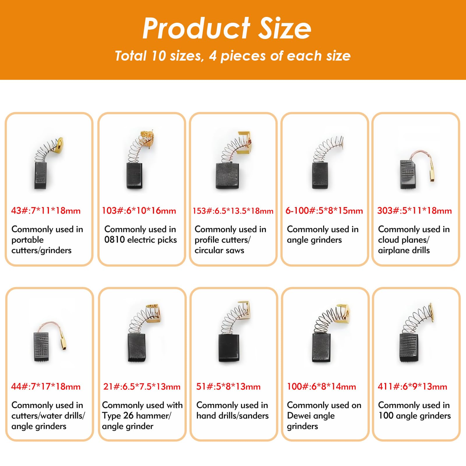 40 PCS Electric Motor Carbon Brushes,10 Sizes Replacement Carbon Motor Brushes Mixed Pack with Storage Box - Image 2