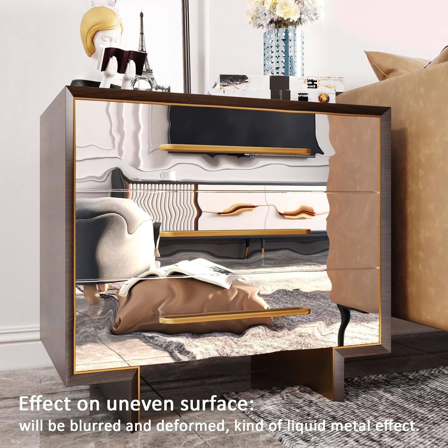 15.7 X 315 Mirrored Contact Paper Peel and Stick Adhesive Mirror Sheets for Crafts Fridge Silver Wall Sticker for Walls Cabinet Reflective Removable Wallpaper