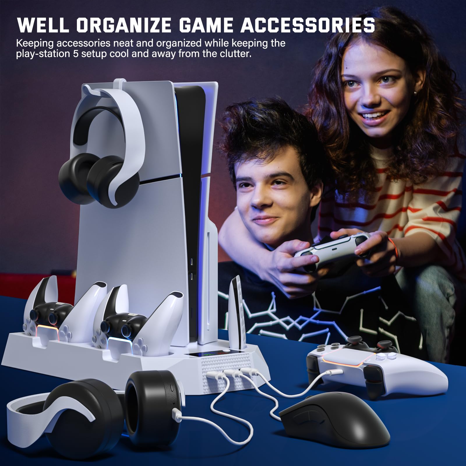 Hollabudz PS5 Slim & Standard Disco/Digital Console Stazione di Raffreddamento con Stazione di Ricarica e Driver per PlayStation 5, PS5 Console Supporto di Raffreddamento con 3 Hub