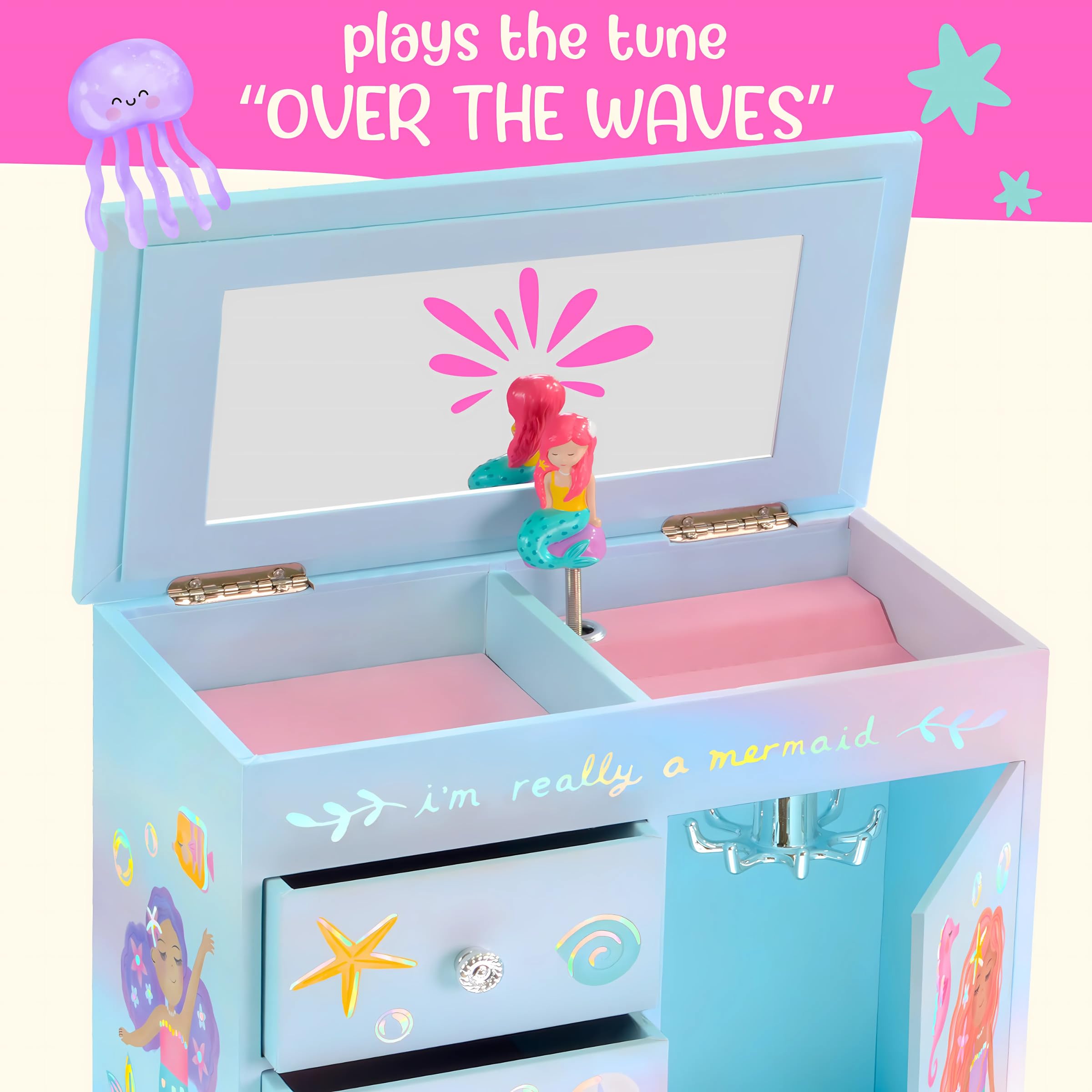 Boîte à Bijoux Musicale Sirène Giggle & Honey - Avec Tiroirs - Pour Filles 3-10 Ans - 22.9x12.7x23.5cm
