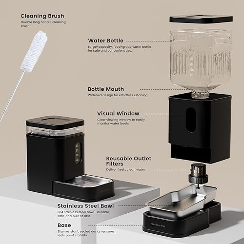 Miniatura 5 de Gardner Pet Dispensador automático de agua para perros, bebedero por gravedad con cuenco de acero inoxidable, dispensador de agua de gran capacidad
