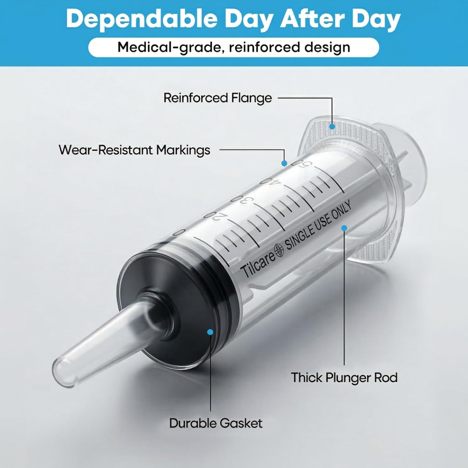 60ml Catheter Tip Syringe with Covers 10 Pack by Tilcare - Sterile Plastic Medicine Food Droppers for Children, Pets or Adults – Latex-Free Oral Medication Dispenser - Large Feeding Tube Syringes
