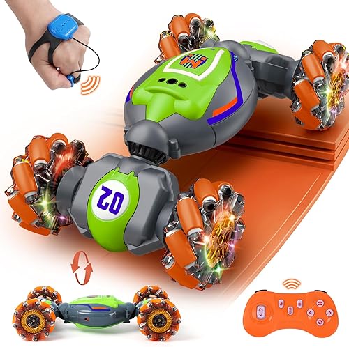 Auto de acrobacias RC con detección de gestos para niños de 6 a 12 años, autos de control remoto 4WD con luces y música, el mejor regalo de