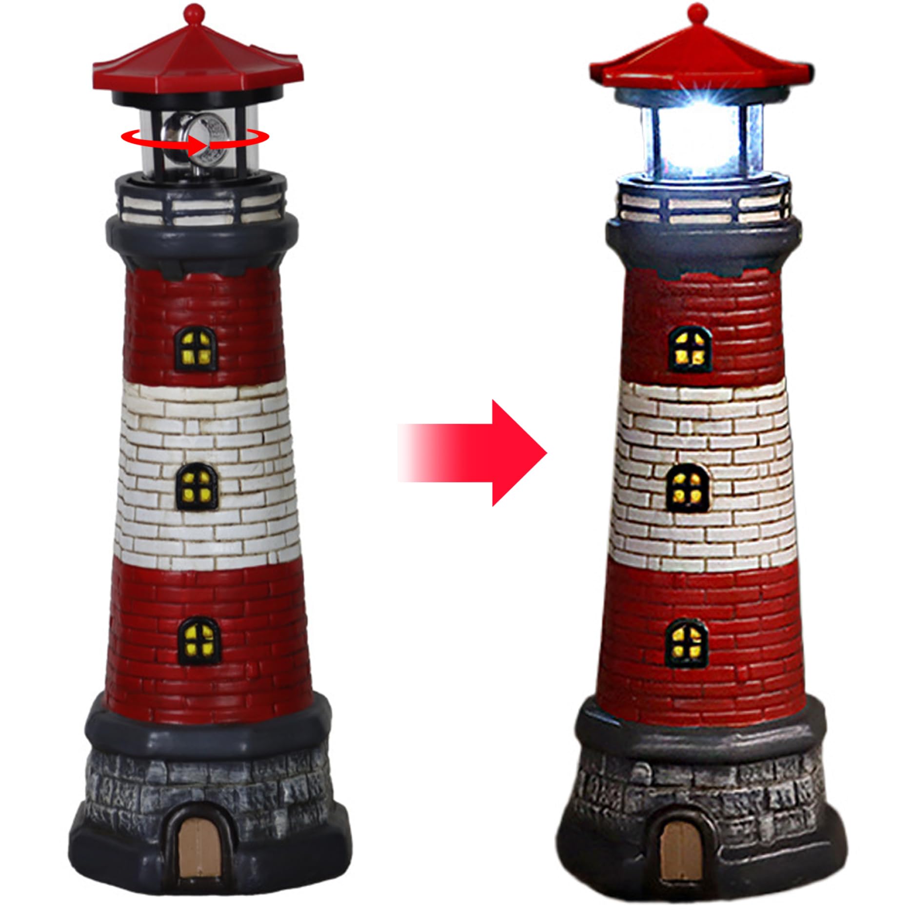 Lighthouse solar con luces LED de baliza giratoria, lámpara de faro, decoración de luces de césped impermeables, luces solares giratorias automáticas para patio, patio, tierra, decoración de mesa/4.7