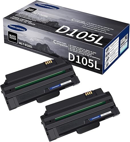 MLT-D105L D105L 2 Pack Black High Yield Toner Cartridge Replacement Compatible for Samsung MLTD105L for ML-2525 ML-2525W ML-2545 SCX-4623F