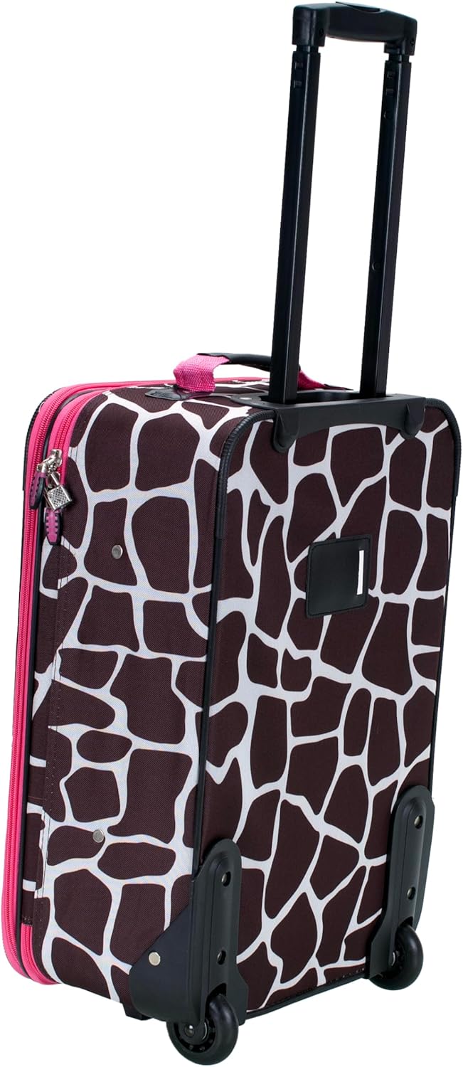 Rockland Fashion Softside Upright Luggage Set,Expandable, Pink Giraffe, 2-Piece (14/19)