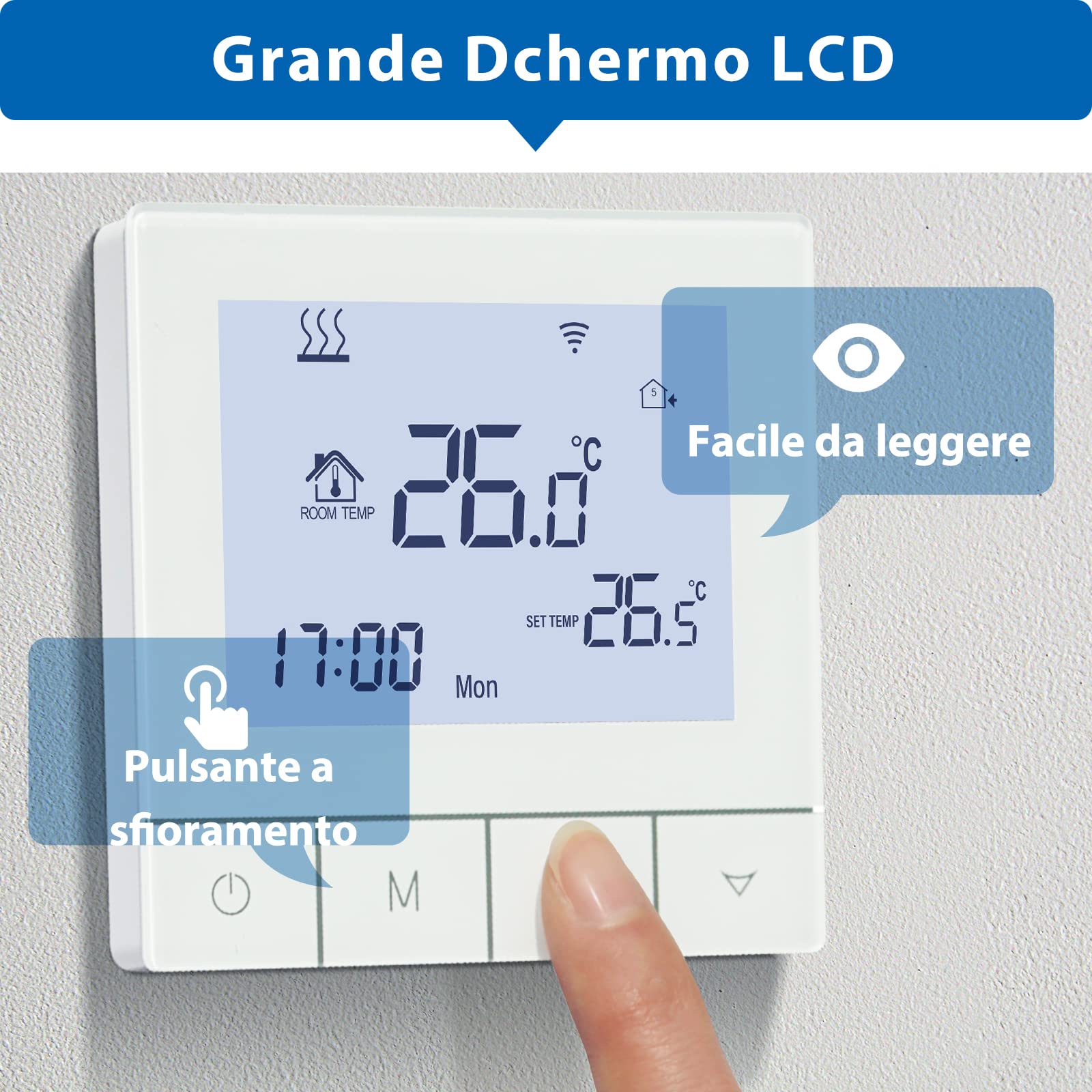 Tuya Termostato Wifi per Riscaldamento Dell'acqua,Smart Termostato Ambiente Programmabile LCD Touchscreen Controllo Vocale per Riscaldamento a Pavimento Compatibile con Alexa 3A TDS75-WIFI-WP