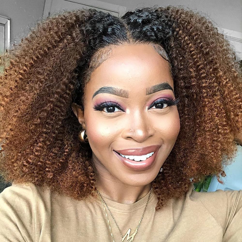 Ombre Afro Kinky Curly Bundles Human Hair 10 12 14 Inch 1B/30 Brown 4B 4C Mongolian Afro Kinky Curly Human Hair Bundles Unprocessed Virgin Hair Weave