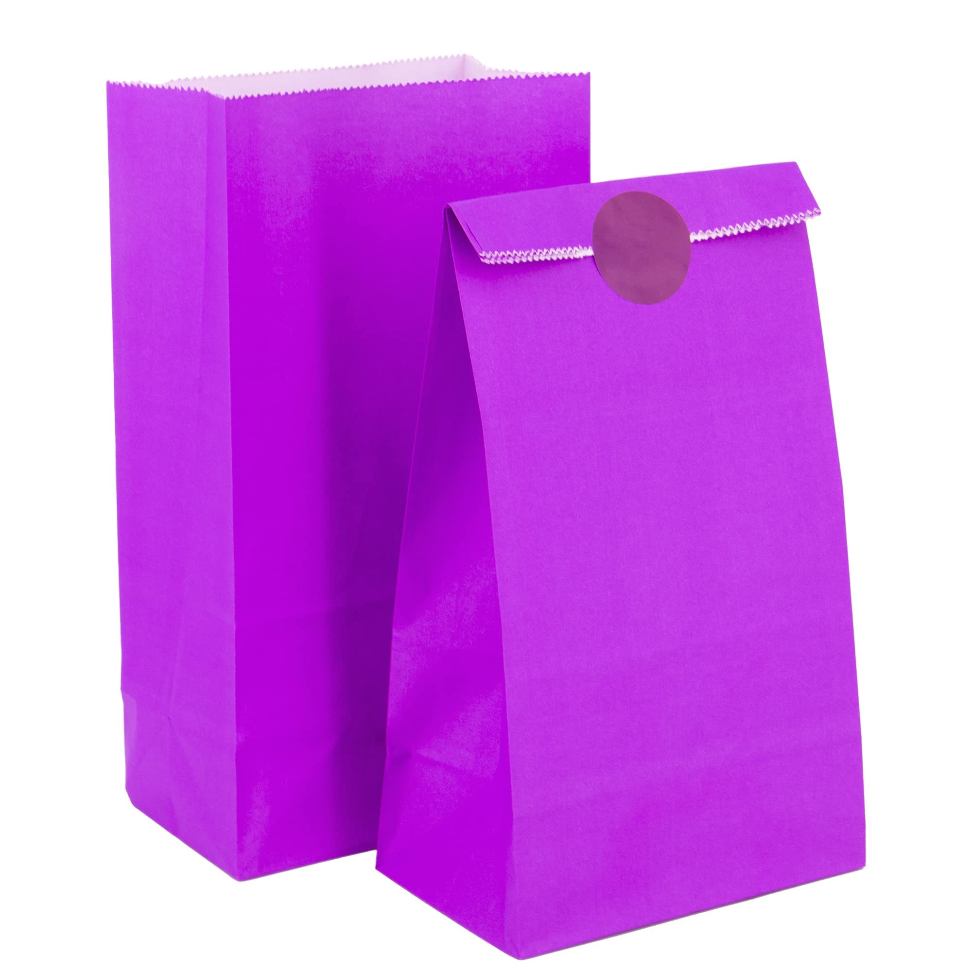 Time to Sparkle Party Bag Kraft Paper with 120 Stickers Kids Party Gift Sweet Bags for Class Party Favors Girls Boys Birthday Wedding Christmas Halloween, 130X80X240mm, Purple, Pack of 100