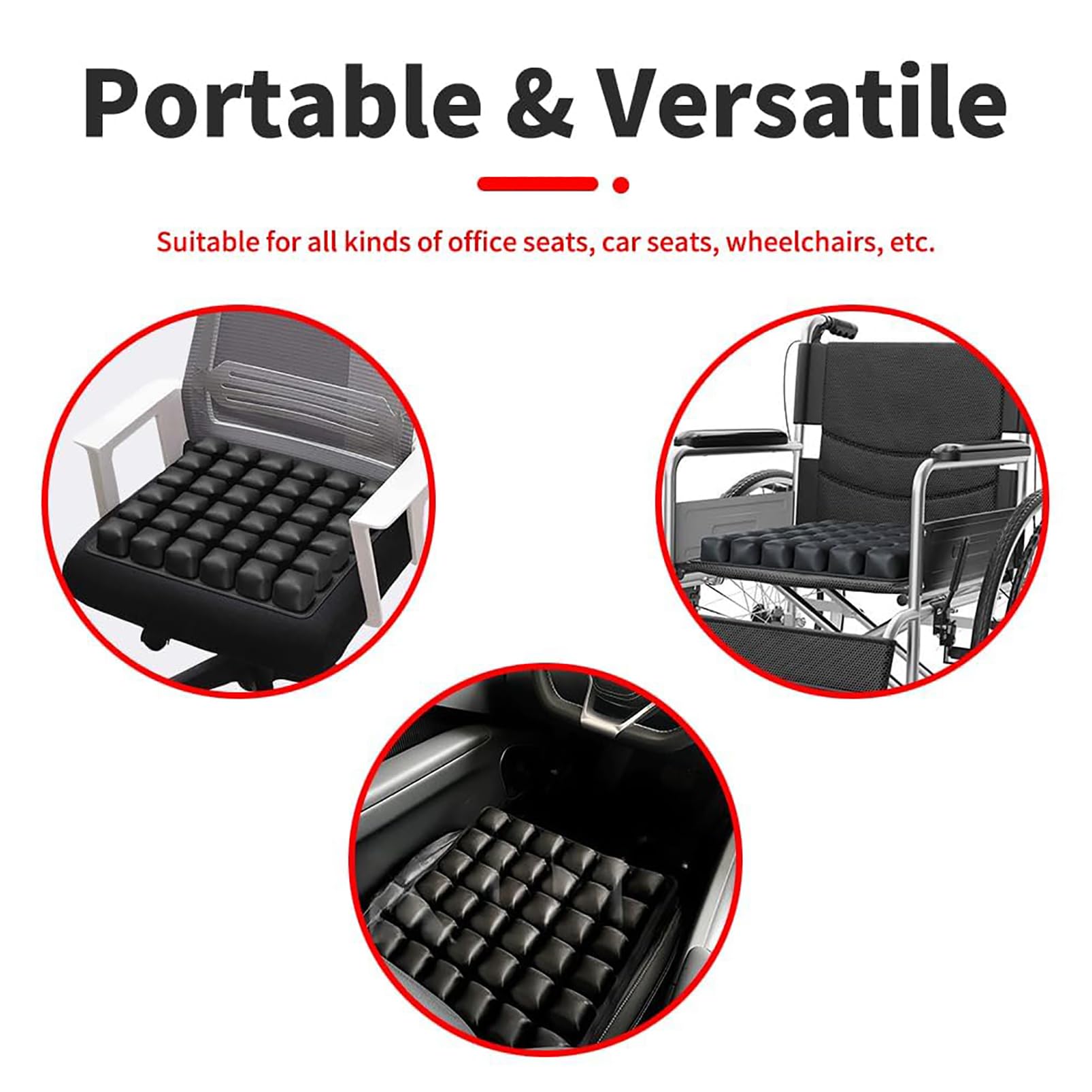 Cuscino gonfiabile 3D con 36 celle d'aria, rigidità regolabile, base antiscivolo, comodo cuscino traspirante per auto, sedia da ufficio, aereo, sedia a rotelle