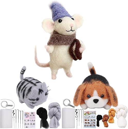 Miniatura 3 de heiheiyo Kit de iniciación de fieltro de aguja de ratones, kit de manualidades de fieltro de lana sin terminar para principiantes, colgante de
