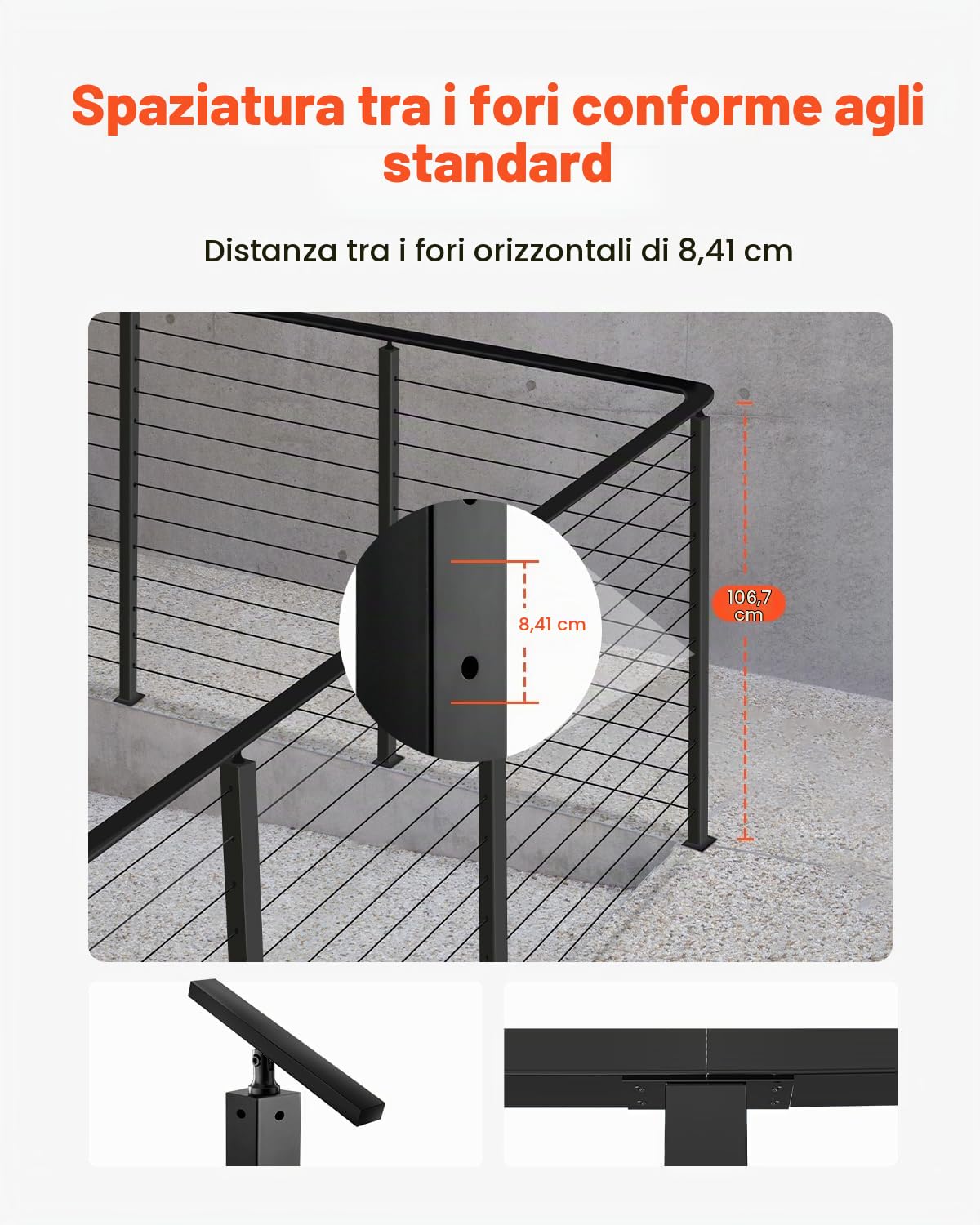 VEVOR Ringhiera per Recinzione da Balcone 1067x100x100 mm Palo per Pannello da Giardino Balcone Fori a Forma L in Acciaio Inox, Picchetti Preforati, Kit di Palo per Balaustrata da Terrazza