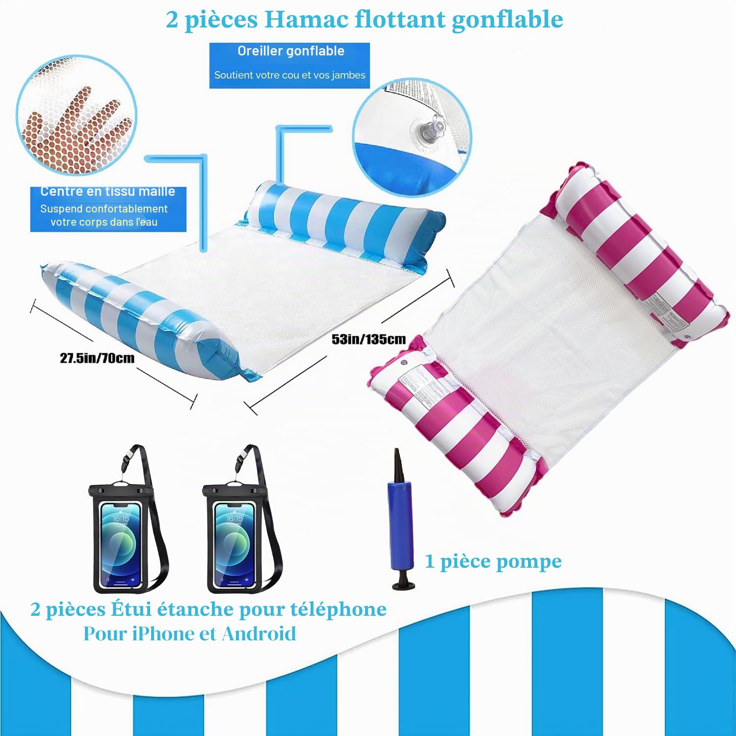 3 Pièces Flottant Hamac Gonflable,4 in 1 XL Matelas Piscine Gonflable,Hamac à Eau, Hamac de Piscine,Bouee Piscine Adulte,Accessoires de Piscine Gonf | Leroy Merlin