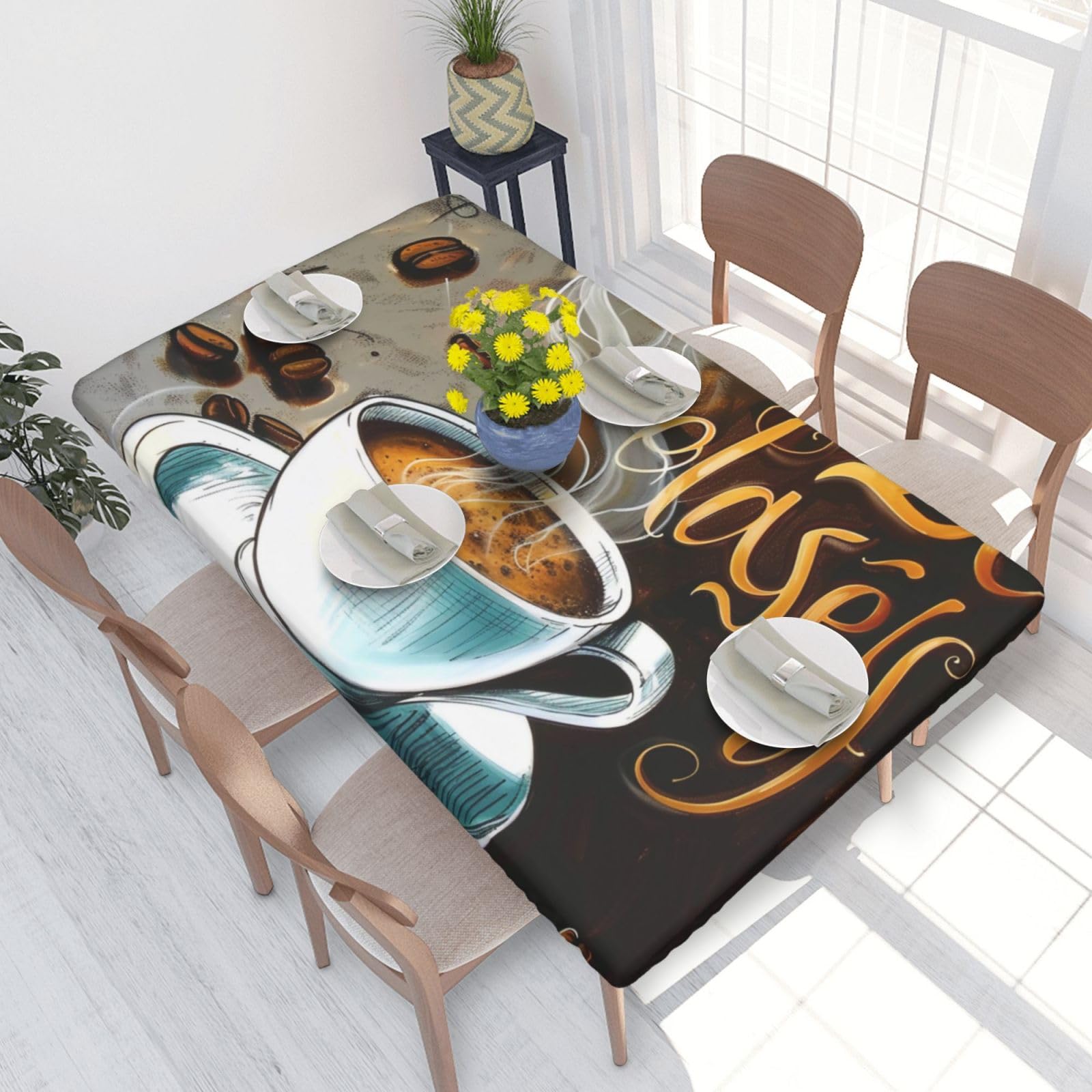 WPKJU Delicious Coffee Printed Tablecloths 4ft Rectangular Table Covers Washable Polyester Decorative Table Cloth for Dining Table Picnic Wedding