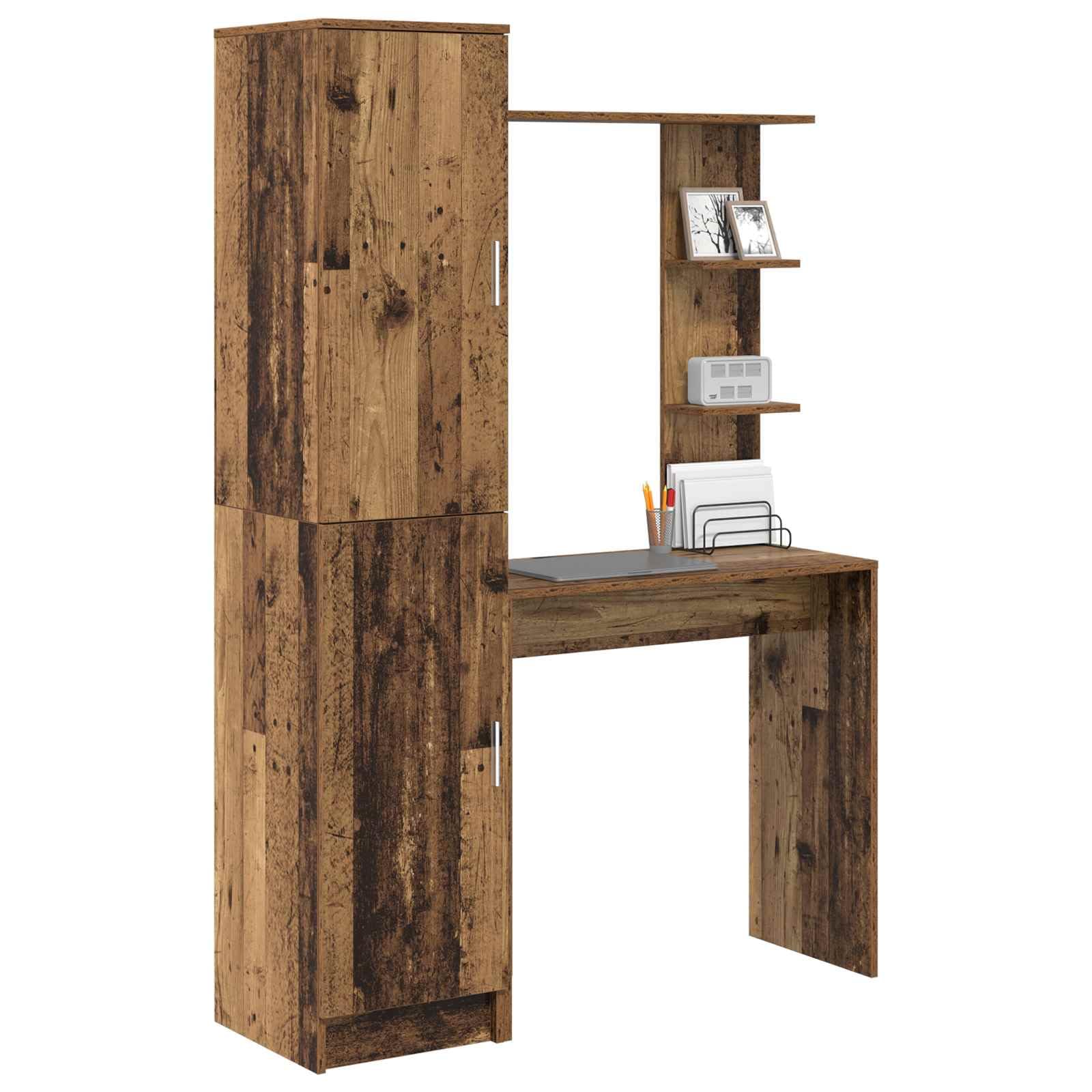 Scrivania in legno anticato, 2 pezzi, con ripiani e cerniere, moderna scrivania da ufficio per casa e studenti, tavolo da lavoro autoportante con spazio di archiviazione